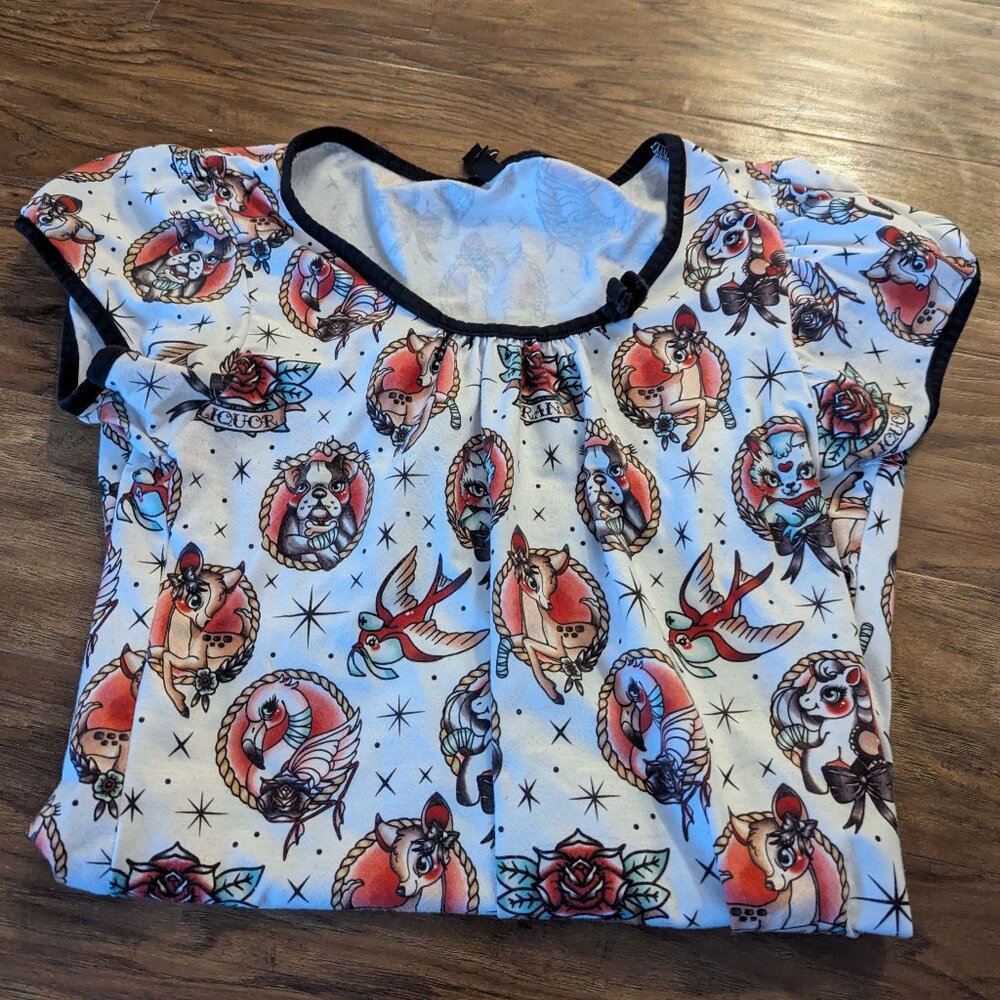 Cute vintage tattoo style rockabilly punk top very mid 00's long line